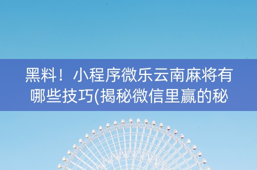黑料！小程序微乐云南麻将有哪些技巧(揭秘微信里赢的秘诀)