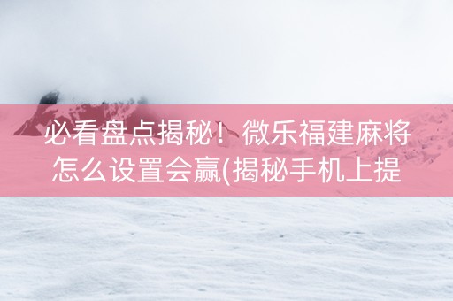 必看盘点揭秘！微乐福建麻将怎么设置会赢(揭秘手机上提高胜率)
