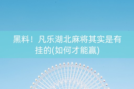 黑料！凡乐湖北麻将其实是有挂的(如何才能赢)