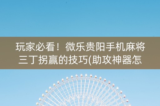 玩家必看！微乐贵阳手机麻将三丁拐赢的技巧(助攻神器怎么才会赢)