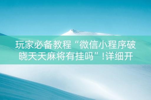 玩家必备教程“微信小程序破晓天天麻将有挂吗”!详细开挂教程-知乎