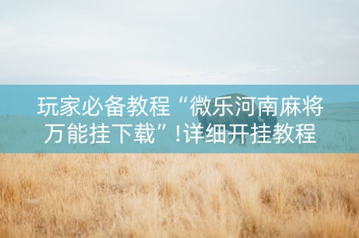 玩家必备教程“微乐河南麻将万能挂下载”!详细开挂教程-知乎