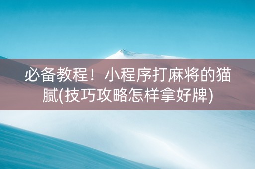 必备教程！小程序打麻将的猫腻(技巧攻略怎样拿好牌)