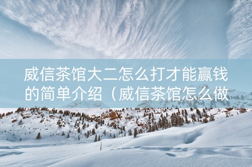 威信茶馆大二怎么打才能赢钱的简单介绍（威信茶馆怎么做代理）