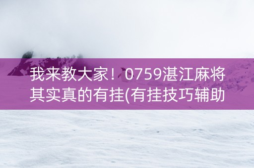 我来教大家！0759湛江麻将其实真的有挂(有挂技巧辅助器)