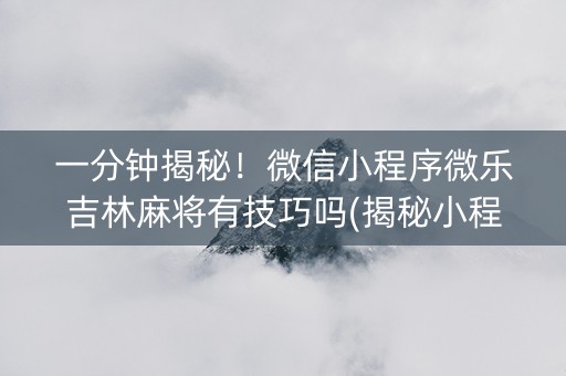一分钟揭秘！微信小程序微乐吉林麻将有技巧吗(揭秘小程序专用神器下载)