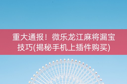 重大通报！微乐龙江麻将漏宝技巧(揭秘手机上插件购买)