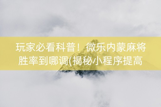 玩家必看科普！微乐内蒙麻将胜率到哪调(揭秘小程序提高胜率)