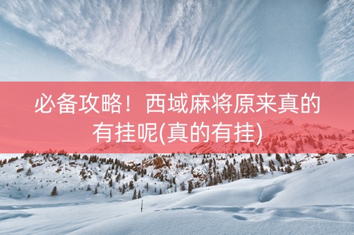必备攻略！西域麻将原来真的有挂呢(真的有挂)
