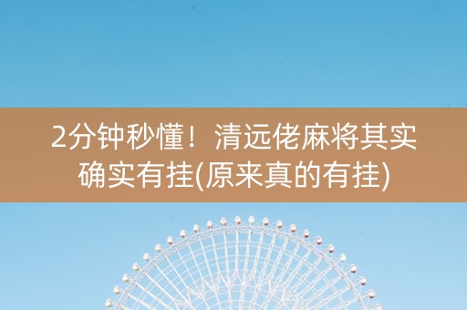2分钟秒懂！清远佬麻将其实确实有挂(原来真的有挂)