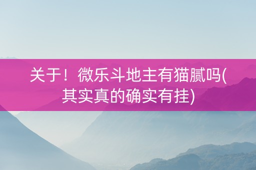 关于！微乐斗地主有猫腻吗(其实真的确实有挂)