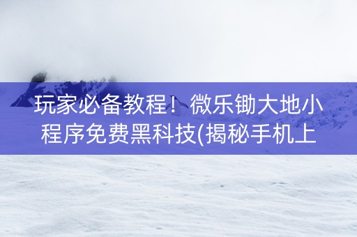 玩家必备教程！微乐锄大地小程序免费黑科技(揭秘手机上赢牌技巧)