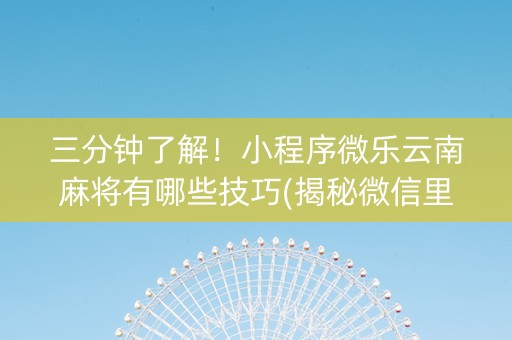 三分钟了解！小程序微乐云南麻将有哪些技巧(揭秘微信里确实有猫腻)