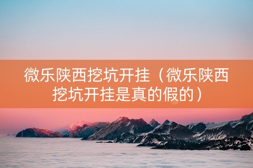 微乐陕西挖坑开挂（微乐陕西挖坑开挂是真的假的）