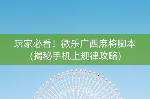 玩家必看！微乐广西麻将脚本(揭秘手机上规律攻略)