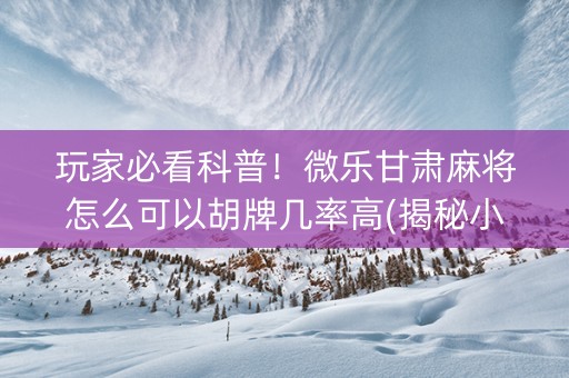 玩家必看科普！微乐甘肃麻将怎么可以胡牌几率高(揭秘小程序助攻神器)