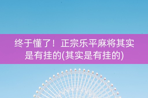 终于懂了！正宗乐平麻将其实是有挂的(其实是有挂的)