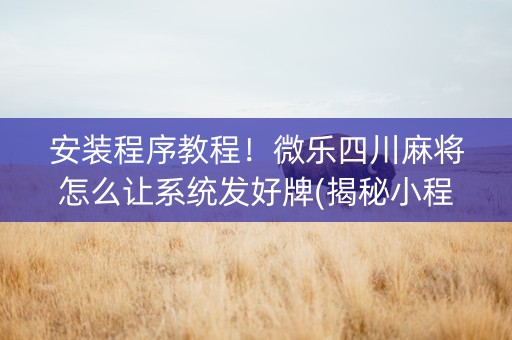 安装程序教程！微乐四川麻将怎么让系统发好牌(揭秘小程序怎么容易赢)