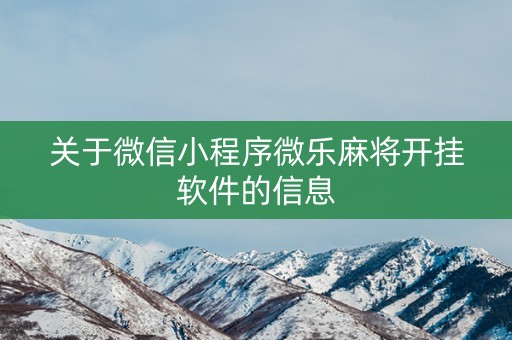 关于微信小程序微乐麻将开挂软件的信息