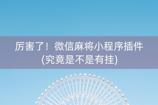 厉害了！微信麻将小程序插件(究竟是不是有挂)