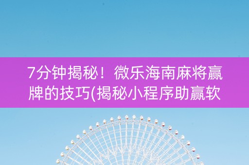 7分钟揭秘！微乐海南麻将赢牌的技巧(揭秘小程序助赢软件)