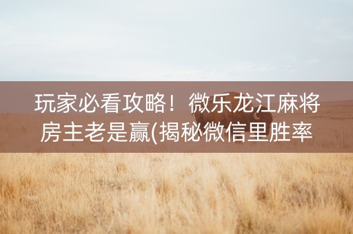 玩家必看攻略！微乐龙江麻将房主老是赢(揭秘微信里胜率到哪调)
