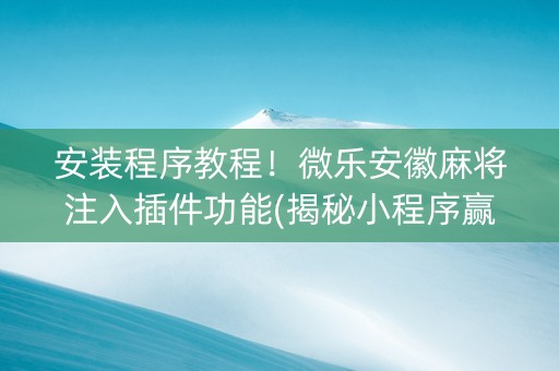安装程序教程！微乐安徽麻将注入插件功能(揭秘小程序赢的秘诀)