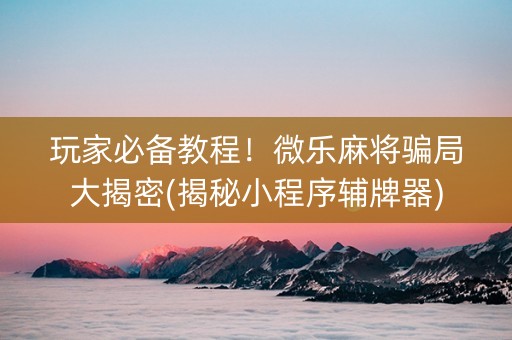 玩家必备教程！微乐麻将骗局大揭密(揭秘小程序辅牌器)