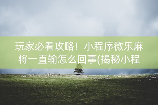 玩家必看攻略！小程序微乐麻将一直输怎么回事(揭秘小程序攻略插件)