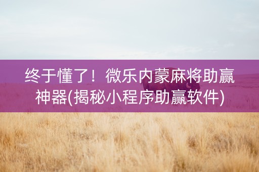 终于懂了！微乐内蒙麻将助赢神器(揭秘小程序助赢软件)