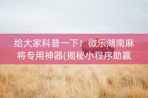 给大家科普一下！微乐湖南麻将专用神器(揭秘小程序助赢软件)