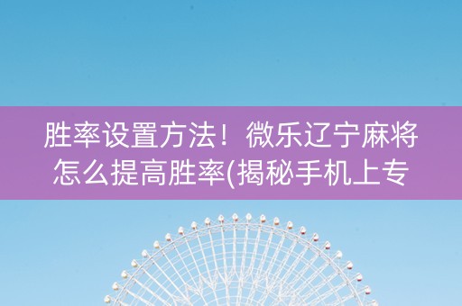 胜率设置方法！微乐辽宁麻将怎么提高胜率(揭秘手机上专用神器)