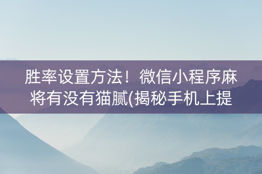 胜率设置方法！微信小程序麻将有没有猫腻(揭秘手机上提高胜率)