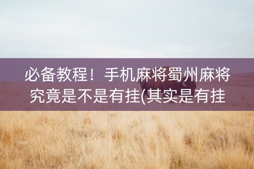 必备教程！手机麻将蜀州麻将究竟是不是有挂(其实是有挂的)