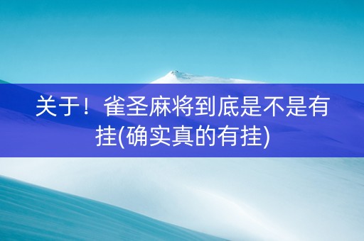 关于！雀圣麻将到底是不是有挂(确实真的有挂)