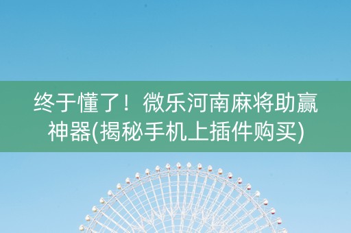终于懂了！微乐河南麻将助赢神器(揭秘手机上插件购买)