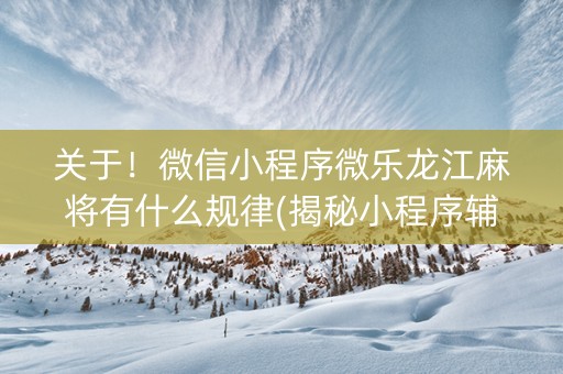 关于！微信小程序微乐龙江麻将有什么规律(揭秘小程序辅牌器)