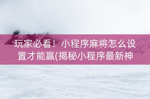 玩家必看！小程序麻将怎么设置才能赢(揭秘小程序最新神器下载)