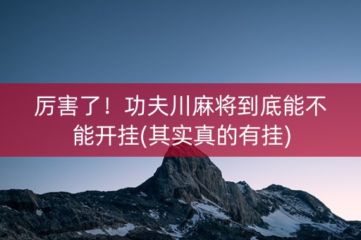 厉害了！功夫川麻将到底能不能开挂(其实真的有挂)
