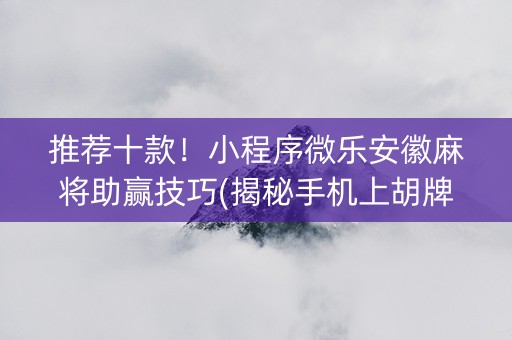 推荐十款！小程序微乐安徽麻将助赢技巧(揭秘手机上胡牌神器)