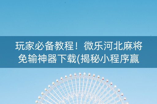 玩家必备教程！微乐河北麻将免输神器下载(揭秘小程序赢牌技巧)