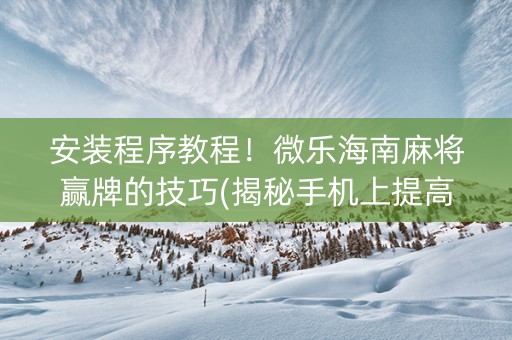安装程序教程！微乐海南麻将赢牌的技巧(揭秘手机上提高胜率)