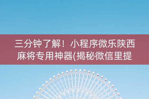 三分钟了解！小程序微乐陕西麻将专用神器(揭秘微信里提高胜率)