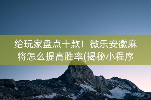 给玩家盘点十款！微乐安徽麻将怎么提高胜率(揭秘小程序攻略插件)