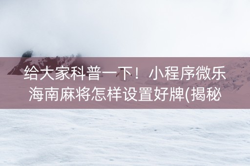 给大家科普一下！小程序微乐海南麻将怎样设置好牌(揭秘手机上提高胜率)