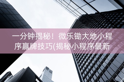 一分钟揭秘！微乐锄大地小程序赢牌技巧(揭秘小程序最新神器下载)