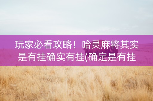 玩家必看攻略！哈灵麻将其实是有挂确实有挂(确定是有挂)