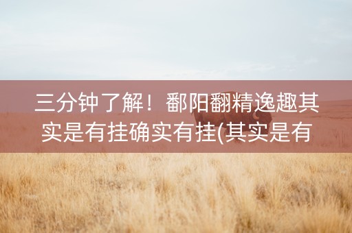 三分钟了解！鄱阳翻精逸趣其实是有挂确实有挂(其实是有挂确实有挂)