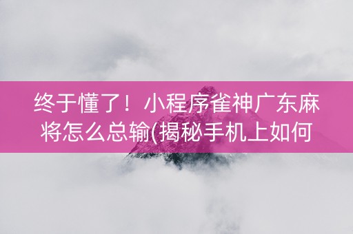 终于懂了！小程序雀神广东麻将怎么总输(揭秘手机上如何让牌变好)