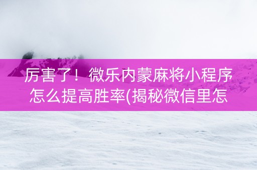 厉害了！微乐内蒙麻将小程序怎么提高胜率(揭秘微信里怎么容易赢)